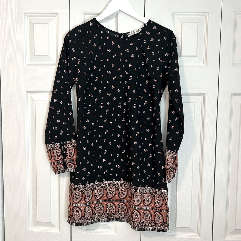 Abercrombie & Fitch Boho Paisley & Floral Long Sleeve Shift Dress Boho Sz Small